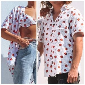 Her Pony the Label Unisex Strawberry Button Front Rayon Shirt Medium